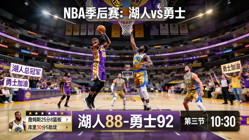 NBA季后赛湖人队对阵勇士队比赛直播画面