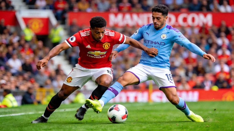 英超联赛曼彻斯特德比激烈对抗瞬间